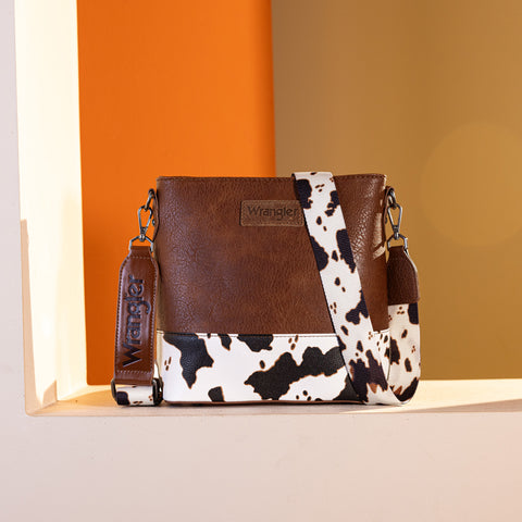 WG20-83601  Wrangler Cow Print Crossbody Bag -Brown