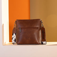 WG20-83601  Wrangler Cow Print Crossbody Bag -Brown