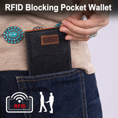 WG202-W058  Wrangler Solid Color Small BI-Fold Wallet RFID Card Holder - Black
