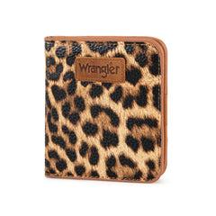 WG202-W058  Wrangler Leopard-Print Small BI-Fold Wallet RFID Card Holder - Leopard