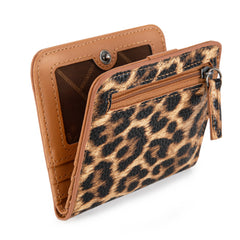 WG202-W058  Wrangler Leopard-Print Small BI-Fold Wallet RFID Card Holder - Leopard