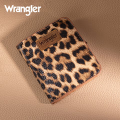 WG202-W058  Wrangler Leopard-Print Small BI-Fold Wallet RFID Card Holder - Leopard