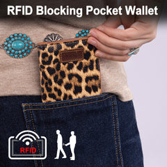 WG202-W058  Wrangler Leopard-Print Small BI-Fold Wallet RFID Card Holder - Leopard