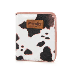 WG202-W058  Wrangler  Cow-Print Small BI-Fold Wallet RFID Card Holder - Cow-Pink