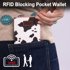 WG202-W058  Wrangler  Cow-Print Small BI-Fold Wallet RFID Card Holder - Cow-Pink