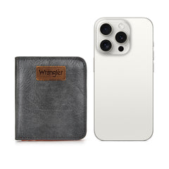 WG202-W058  Wrangler Solid Color Small BI-Fold Wallet RFID Card Holder - Grey