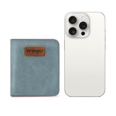 WG202-W058  Wrangler Solid Color Small BI-Fold Wallet RFID Card Holder - Jean