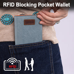 WG202-W058  Wrangler Solid Color Small BI-Fold Wallet RFID Card Holder - Jean