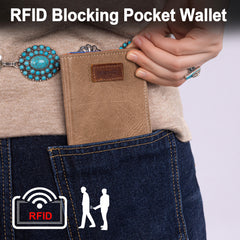 WG202-W058  Wrangler Solid Color Small BI-Fold Wallet RFID Card Holder - Khaki