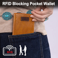 WG202-W058  Wrangler Solid Color Small BI-Fold Wallet RFID Card Holder - Ligh Brown