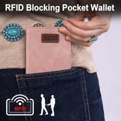 WG202-W058  Wrangler Solid Color Small BI-Fold Wallet RFID Card Holder - Pink