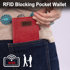 WG202-W058  Wrangler Solid Color Small BI-Fold Wallet RFID Card Holder - Red