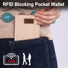 WG202-W058  Wrangler Solid Color Small BI-Fold Wallet RFID Card Holder - Tan