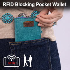 WG202-W058  Wrangler Solid Color Small BI-Fold Wallet RFID Card Holder - Turquoise