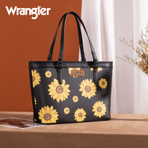 WG204-2002  Wrangler Sunflower Print Tote Bag - Black
