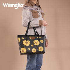 WG204-2002  Wrangler Sunflower Print Tote Bag - Black