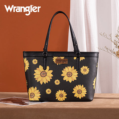 WG204-2002  Wrangler Sunflower Print Tote Bag - Black