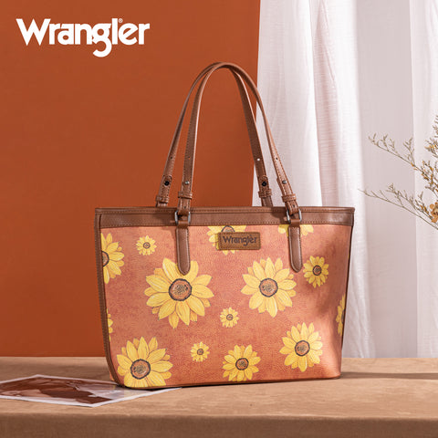 WG204-2002  Wrangler Sunflower Print Tote Bag - Brown