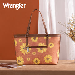 WG204-2002  Wrangler Sunflower Print Tote Bag - Brown