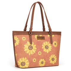 WG204-2002  Wrangler Sunflower Print Tote Bag - Brown