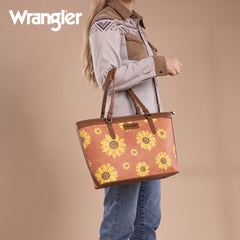 WG204-2002  Wrangler Sunflower Print Tote Bag - Brown