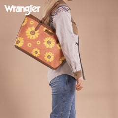 WG204-2002  Wrangler Sunflower Print Tote Bag - Brown