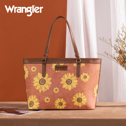 WG204-2002  Wrangler Sunflower Print Tote Bag - Brown