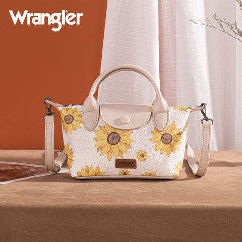 WG204-426  Wrangler Sunflower Print Mini Top Handle Crossbody - Beige