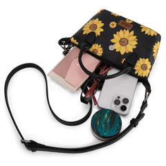 WG204-426  Wrangler Sunflower Print Mini Top Handle Crossbody - Black