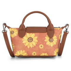 WG204-426  Wrangler Sunflower Print Mini Top Handle Crossbody - Brown
