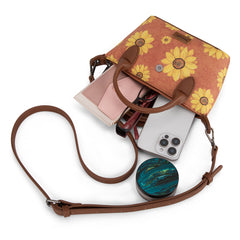 WG204-426  Wrangler Sunflower Print Mini Top Handle Crossbody - Brown