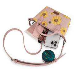 WG204-426  Wrangler Sunflower Print Mini Top Handle Crossbody - Pink