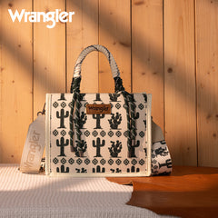 WG206-8122S  Wrangler Cactus Print Rope Tote/Crossbody -Beige