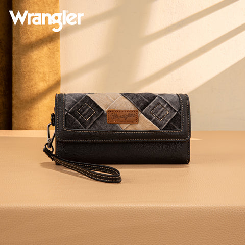 WG210-W062  Wrangler Denim Woven Tri-Fold Wristlet/Wallet  -Black