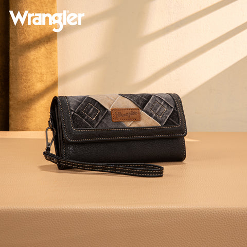 WG210-W062  Wrangler Denim Woven Tri-Fold Wristlet/Wallet  -Black