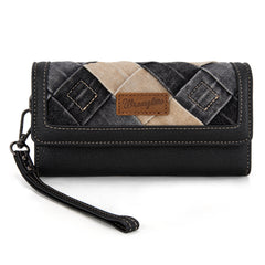 WG210-W062  Wrangler Denim Woven Tri-Fold Wristlet/Wallet  -Black