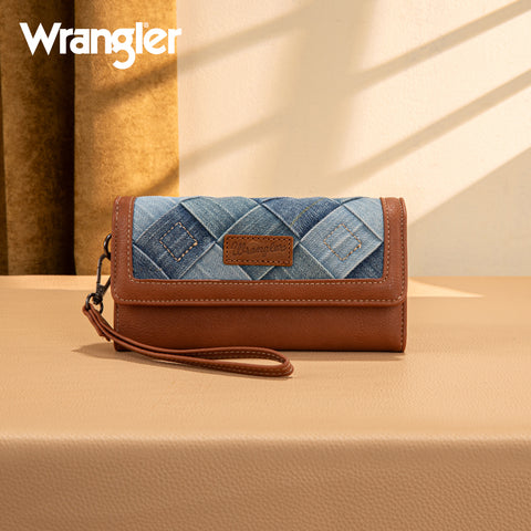 WG210-W062  Wrangler Denim Woven Tri-Fold Wristlet/Wallet  -Jean
