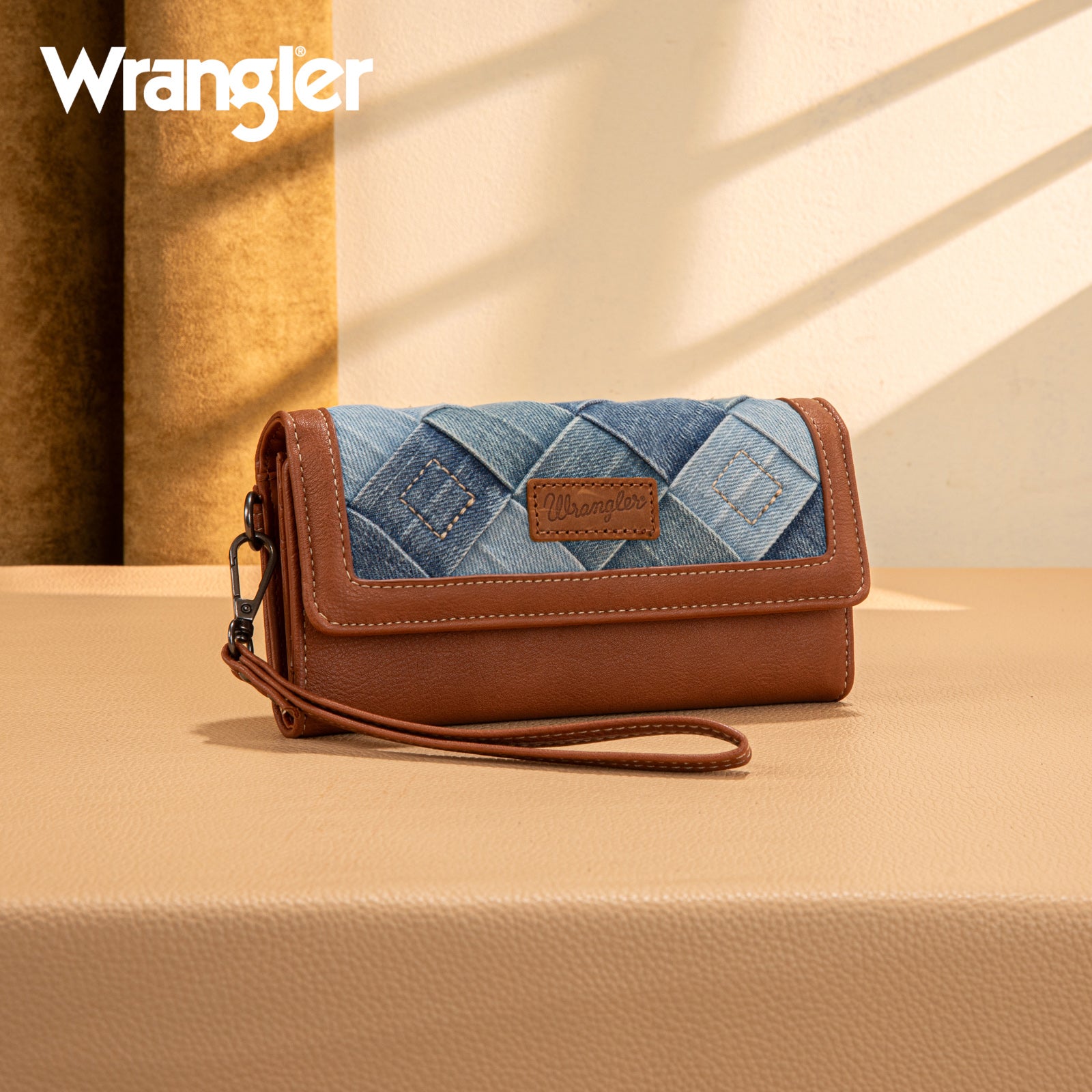WG210-W062 Wrangler Denim Woven Tri-Fold Wristlet/Wallet -Jean
