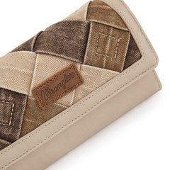 WG210-W062  Wrangler Denim Woven Tri-Fold Wristlet/Wallet  -Tan