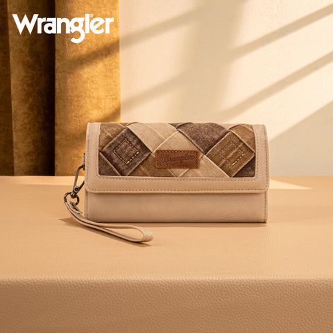 WG210-W062  Wrangler Denim Woven Tri-Fold Wristlet/Wallet  -Tan