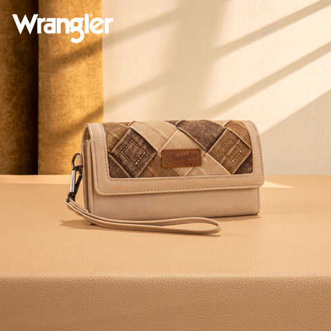 WG210-W062  Wrangler Denim Woven Tri-Fold Wristlet/Wallet  -Tan