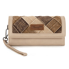 WG210-W062  Wrangler Denim Woven Tri-Fold Wristlet/Wallet  -Tan