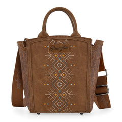 WG211-8014  Wrangler Aztec Embroidered Floral Embossed Tote/Crossbody - Brown