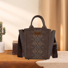 WG211-8014  Wrangler Aztec Embroidered Floral Embossed Tote/Crossbody - Coffee
