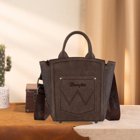 WG211-8014  Wrangler Aztec Embroidered Floral Embossed Tote/Crossbody - Coffee