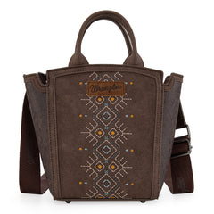 WG211-8014  Wrangler Aztec Embroidered Floral Embossed Tote/Crossbody - Coffee