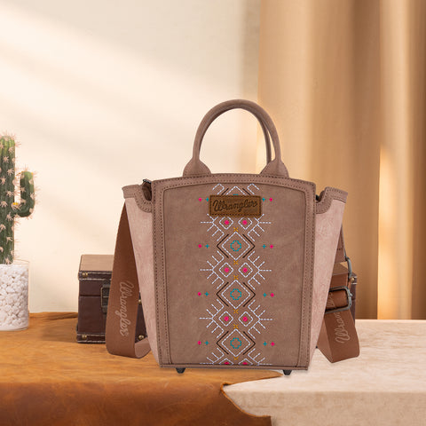 WG211-8014  Wrangler Aztec Embroidered Floral Embossed Tote/Crossbody - Dark Pink