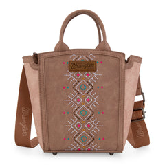 WG211-8014  Wrangler Aztec Embroidered Floral Embossed Tote/Crossbody - Dark Pink