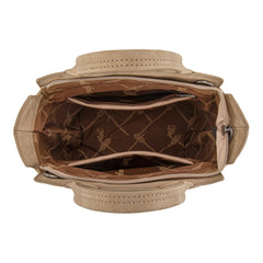 WG211-8014  Wrangler Aztec Embroidered Floral Embossed Tote/Crossbody -Tan