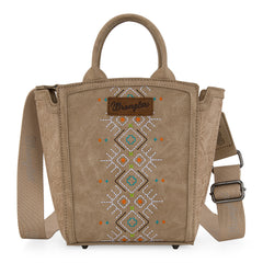 WG211-8014  Wrangler Aztec Embroidered Floral Embossed Tote/Crossbody -Tan